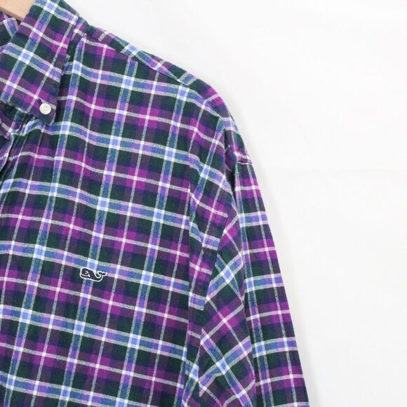Vineyard Vines Men’s Whale Shirt Long Sleeve Buttonup- XL, Purple Plaid - Picture 2 of 6